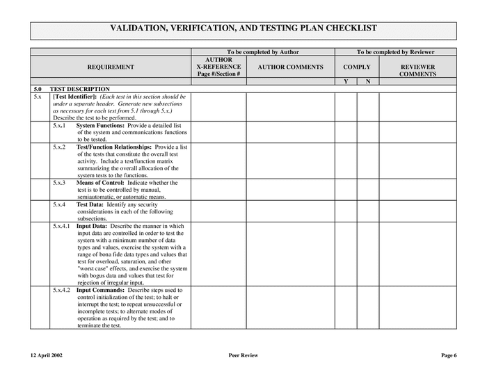 Validation, verification, and testing plan checklist in Word and Pdf ...