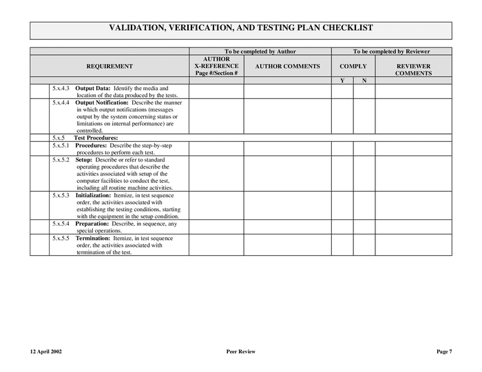 Validation, verification, and testing plan checklist in Word and Pdf ...