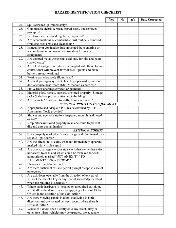 Hazard identification checklist in Word and Pdf formats - page 2 of 8