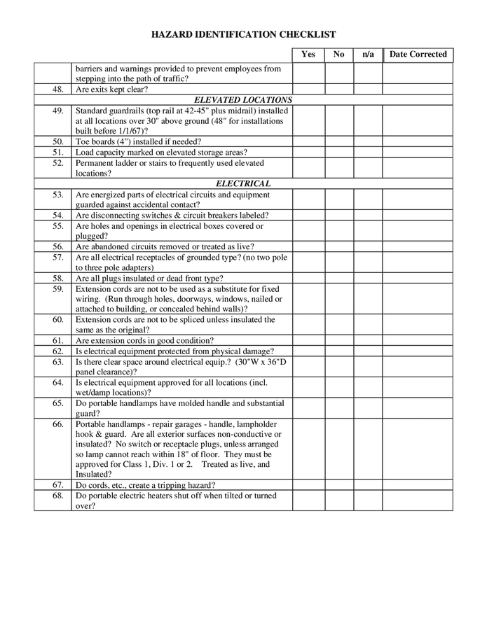 Hazard identification checklist in Word and Pdf formats - page 3 of 8