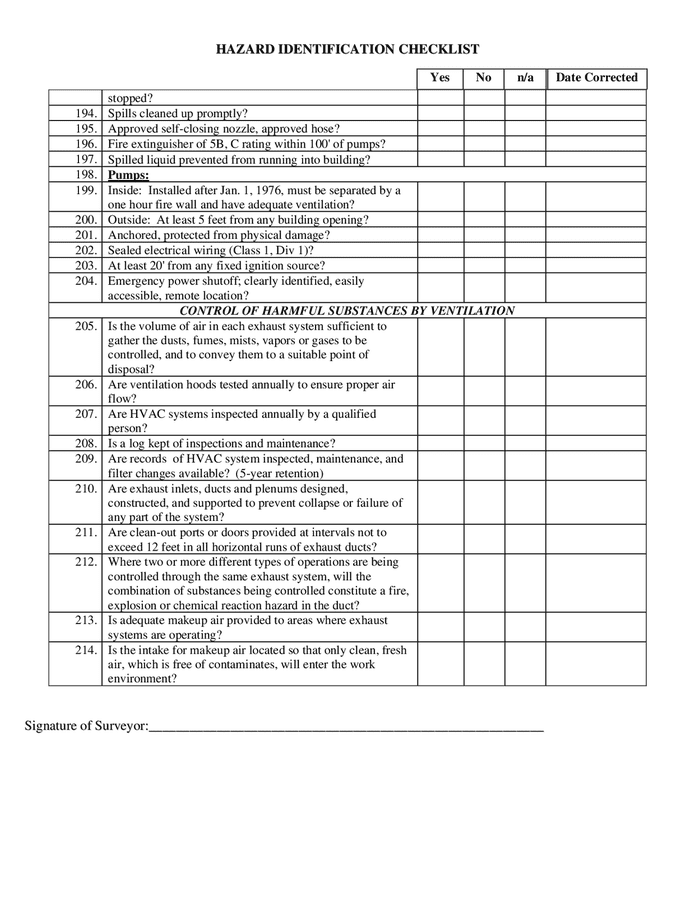 Hazard identification checklist in Word and Pdf formats - page 8 of 8