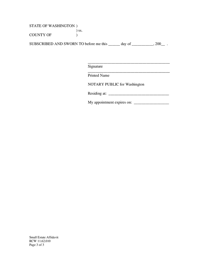 Small estate affidavit (Washington) in Word and Pdf formats - page 3 of 4