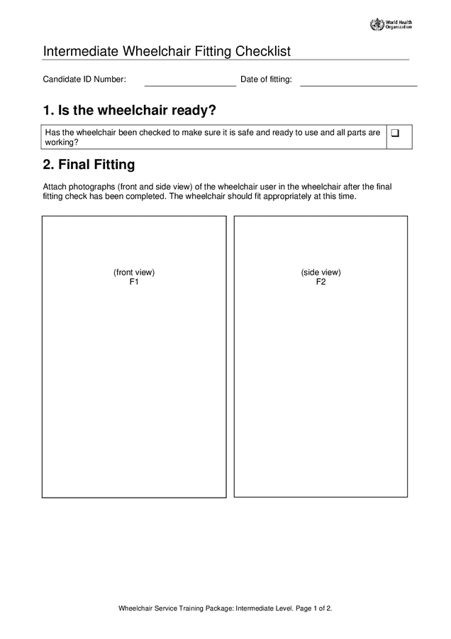Intermediate wheelchair fitting checklist in Word and Pdf formats