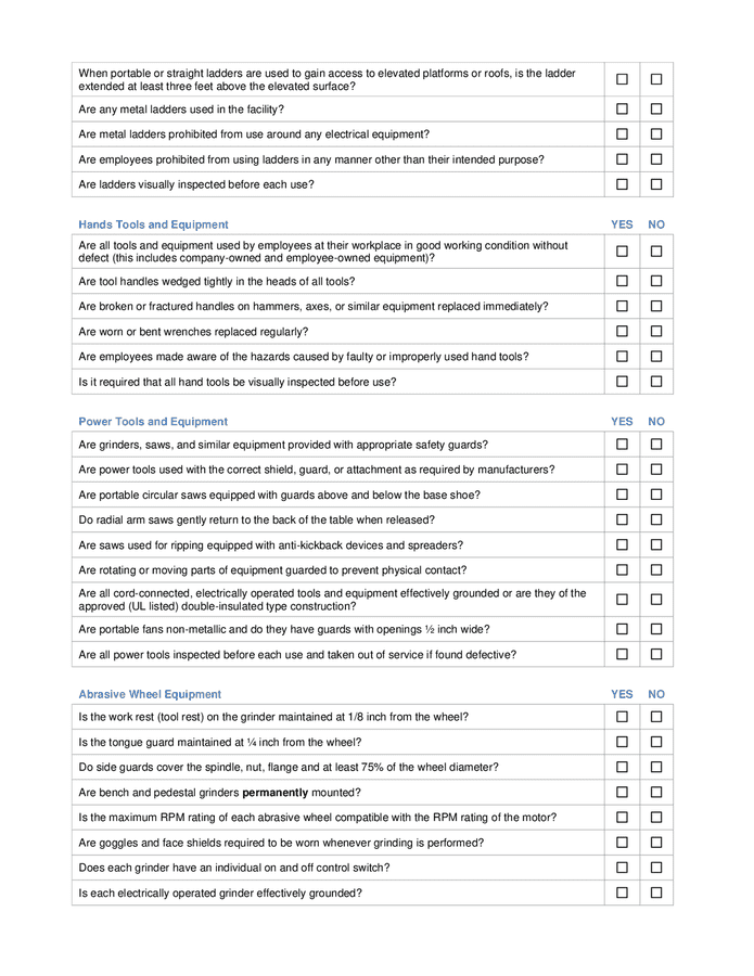 Comprehensive Safety Health Inspection Checklist In Word And Pdf 