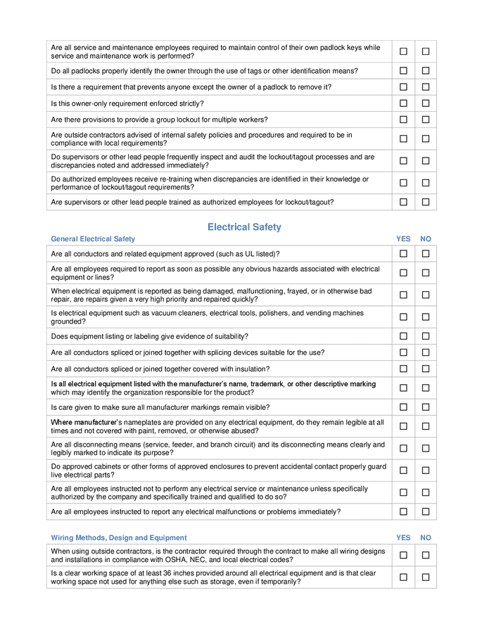 Comprehensive safety & health inspection checklist in Word and Pdf ...