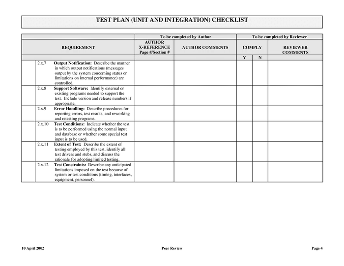 Test unit and integration checklist in Word and Pdf formats - page 6 of 8
