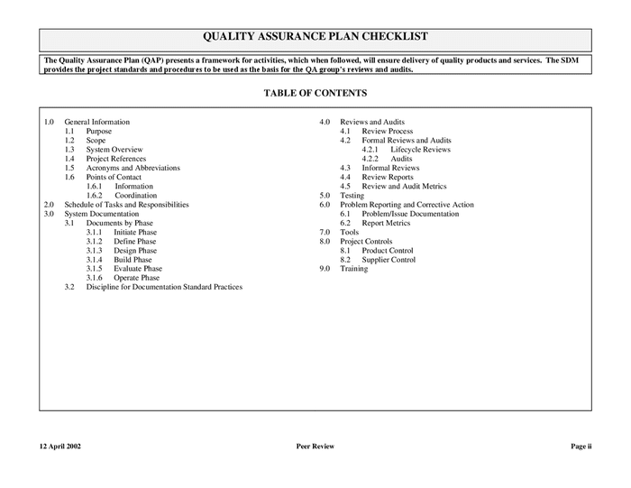 Quality assurance plan checklist in Word and Pdf formats - page 2 of 8