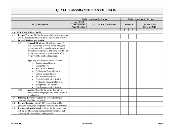 Quality assurance plan checklist in Word and Pdf formats - page 7 of 8