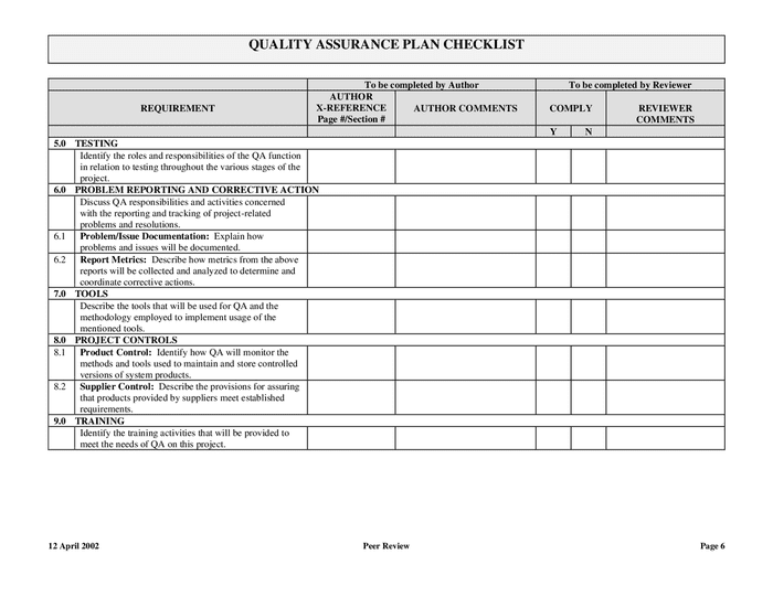 Quality assurance plan checklist in Word and Pdf formats - page 8 of 8