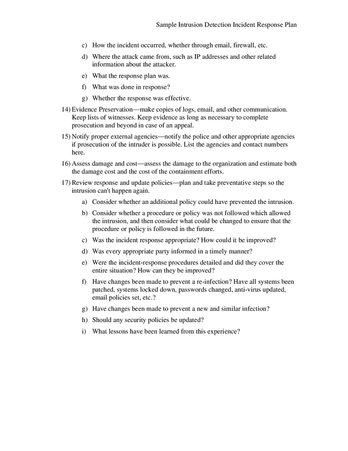 Incident response plan example in Word and Pdf formats - page 4 of 4