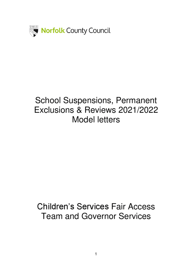 Model letters for school suspensions, permanent exclusions & reviews in