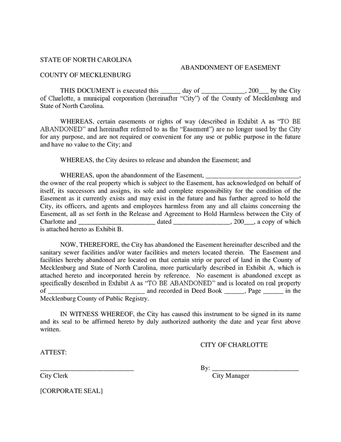 Abandonment of easement (North Carolina) in Word and Pdf formats