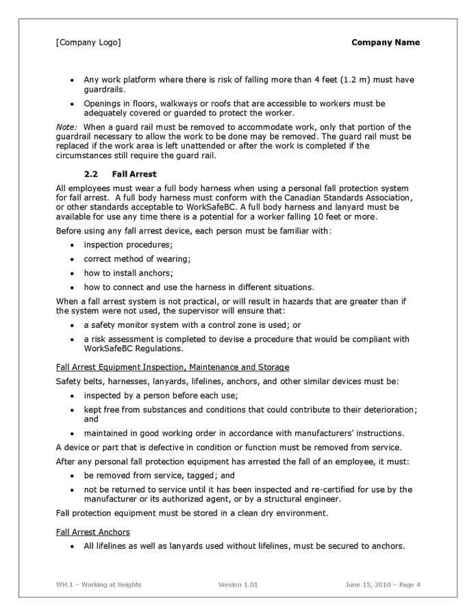 Working at heights safety standard in Word and Pdf formats - page 4 of 12