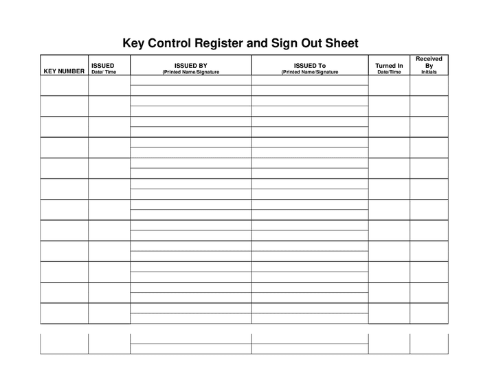 Key control register and sign out sheet in Word and Pdf formats page