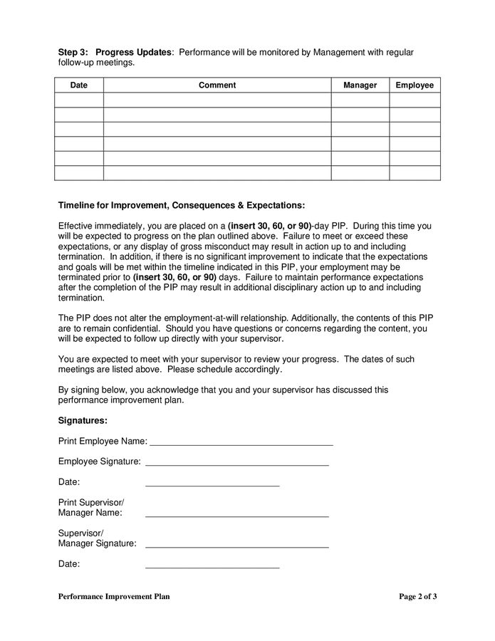 Performance Improvement Plan Template In Word And Pdf Formats Page 2 Of 3 9078