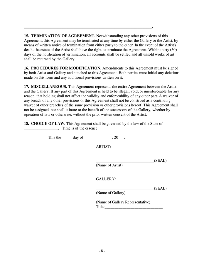 Model art consignment agreement in Word and Pdf formats - page 3 of 3