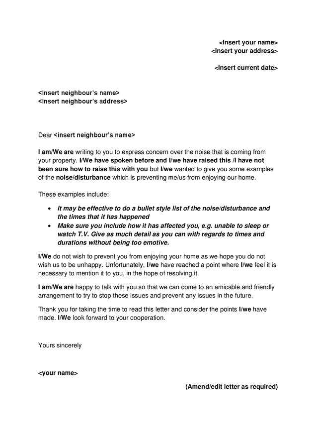 Letter To Noisy Neighbour Template In Word And Pdf Formats