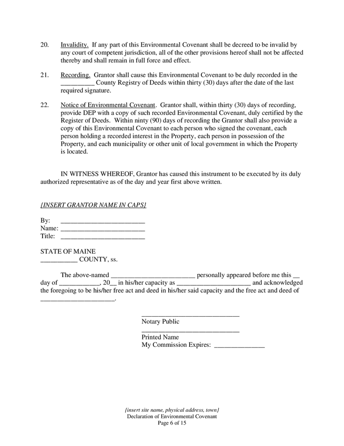 Declaration Of Environmental Covenant (maine) In Word And Pdf Formats 