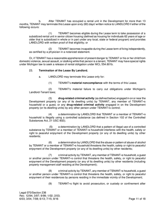 Lease agreement (Michigan) in Word and Pdf formats - page 11 of 18