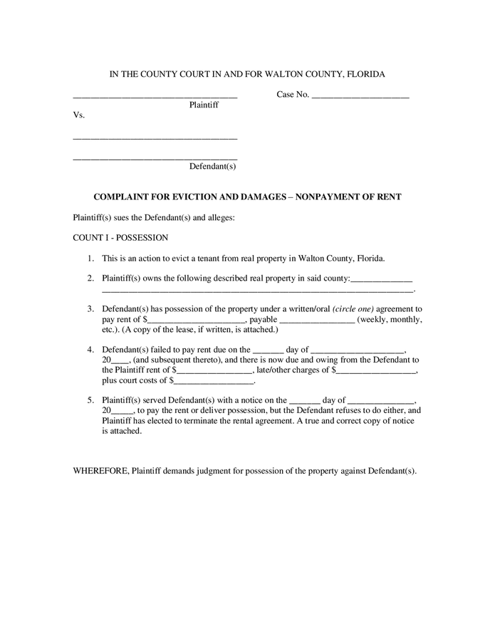 Landlord tenant residential eviction notices (Florida) in Word and Pdf