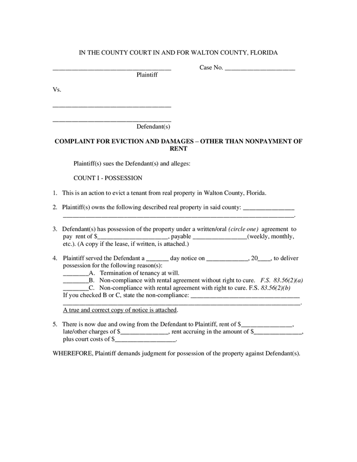 Landlord tenant residential eviction notices (Florida) in Word and Pdf