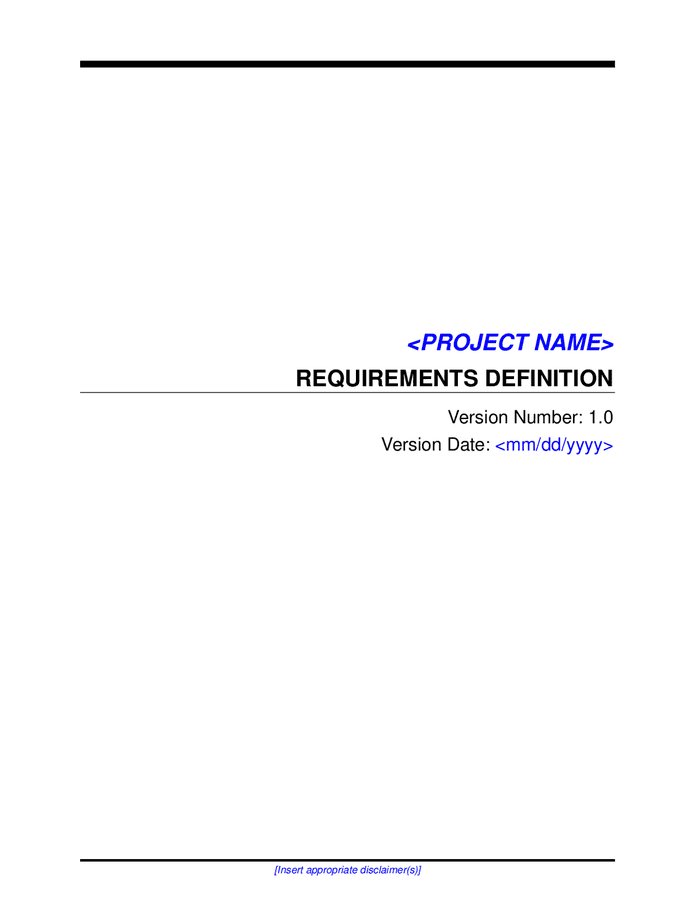 Project requirements definition template in Word and Pdf formats