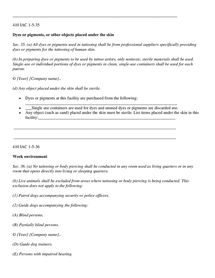 Tattoo and body piercing model policy template in Word and Pdf formats page 11 of 15