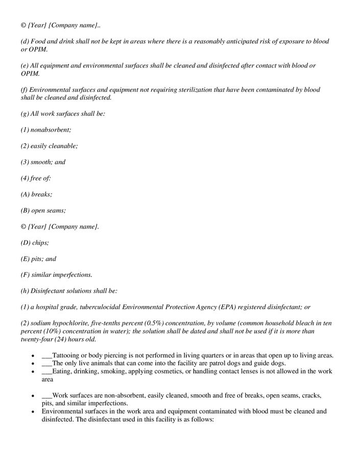 Tattoo and body piercing model policy template in Word and Pdf formats page 12 of 15