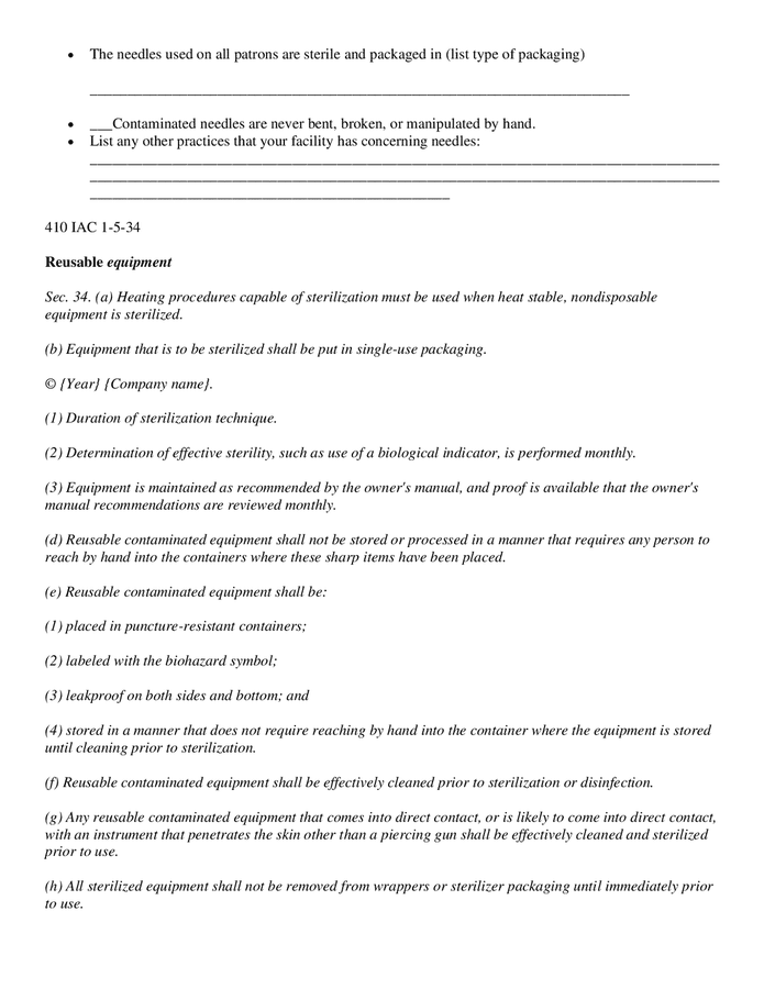 Tattoo and body piercing model policy template in Word and Pdf formats