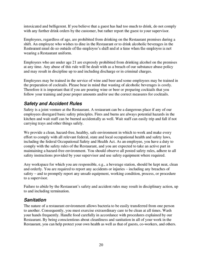 Restaurant Employee Handbook Template In Word And Pdf Formats Page 20