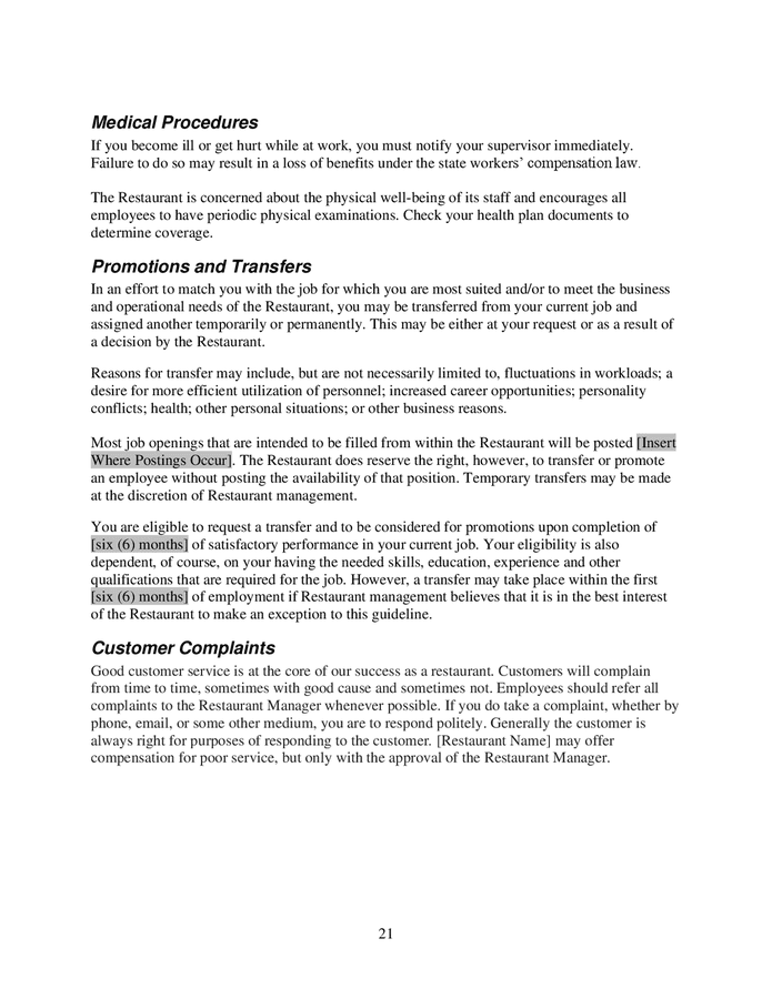 Restaurant Employee Handbook Template In Word And Pdf Formats Page 21