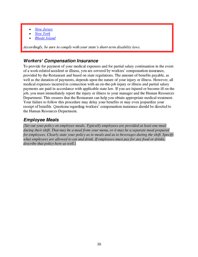 Restaurant employee handbook template in Word and Pdf formats page 30