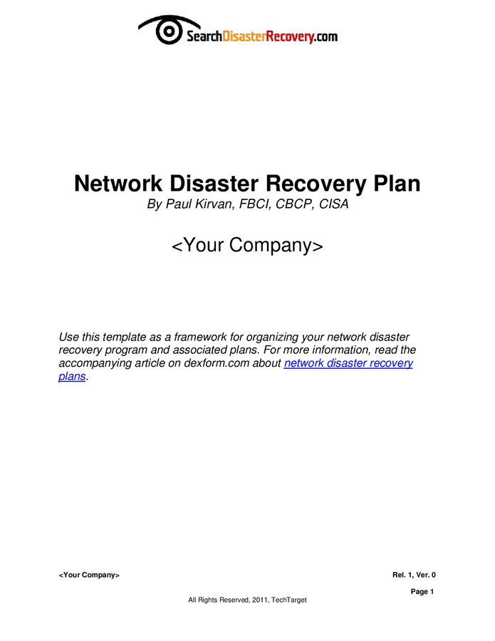 Network disaster recovery plan template in Word and Pdf formats