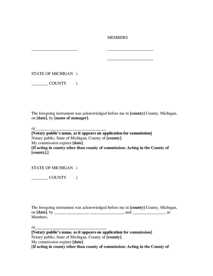 LLC operating agreement (Michigan) in Word and Pdf formats - page 21 of 22