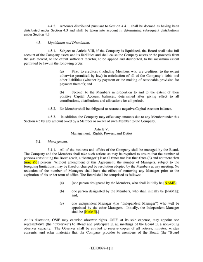LLC operating agreement (Ohio) in Word and Pdf formats page 11 of 45