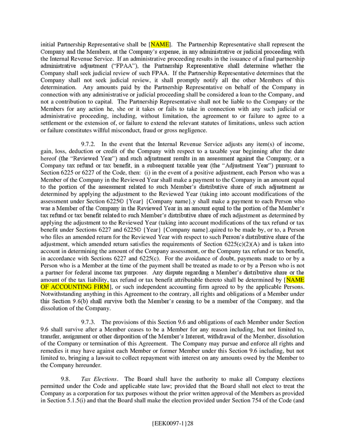 LLC operating agreement (Ohio) in Word and Pdf formats - page 28 of 45