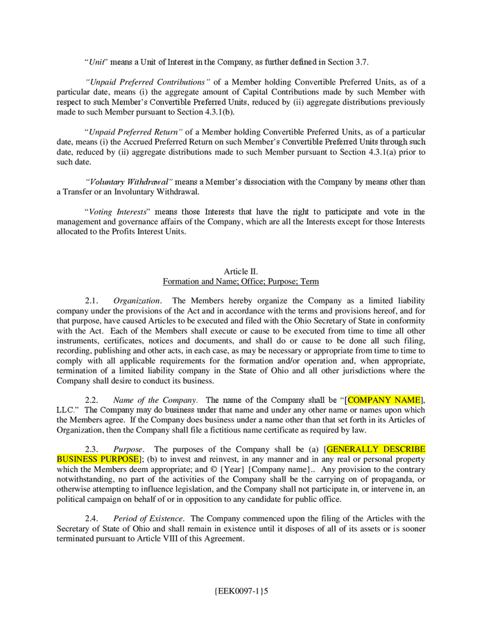 LLC operating agreement (Ohio) in Word and Pdf formats - page 5 of 45