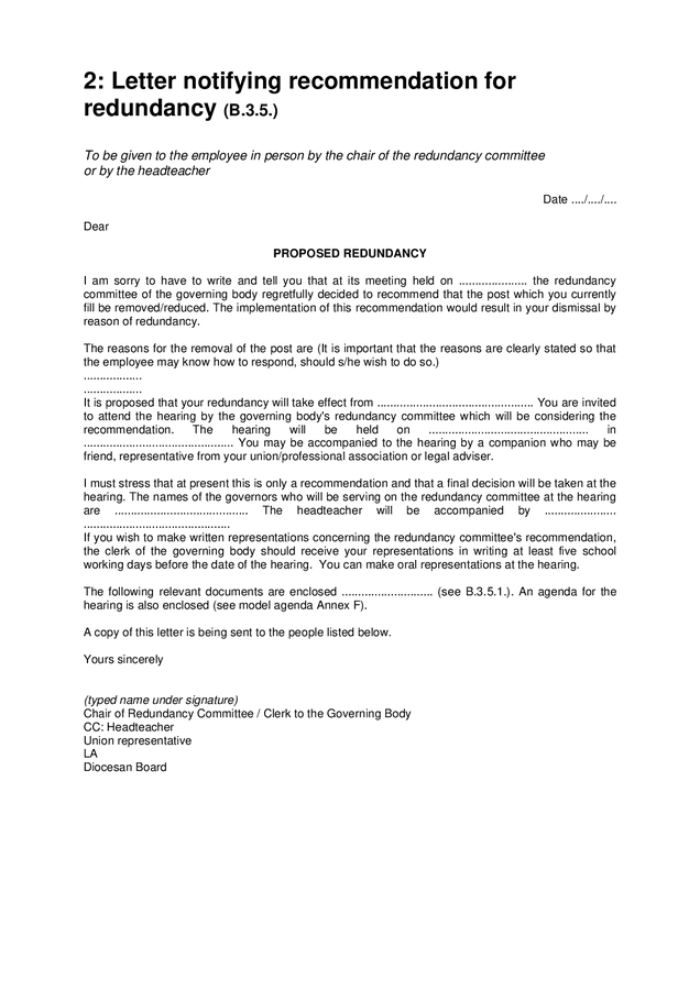 Redundancy procedures sample letters in Word and Pdf formats page 3 of 7
