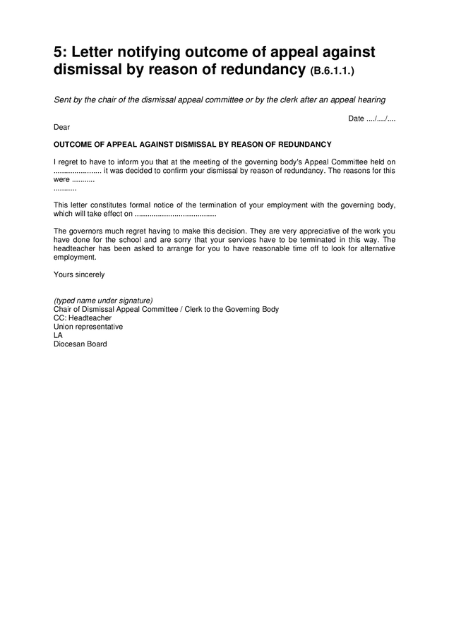 Redundancy procedures sample letters in Word and Pdf formats - page 6 of 7