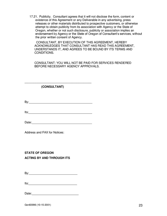 Consulting services agreement template (Oregon) in Word and Pdf formats ...