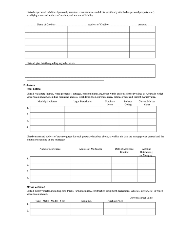 Financial statement of debtor (Canada) in Word and Pdf formats - page 6 ...