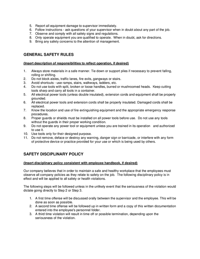 Farm safety handbook in Word and Pdf formats page 4 of 13
