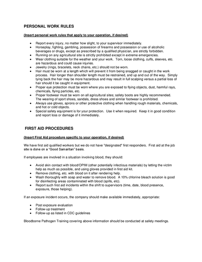 Farm safety handbook in Word and Pdf formats page 7 of 13