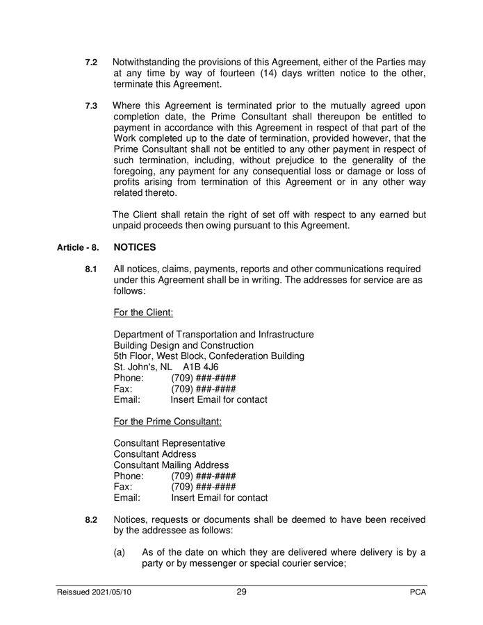 Standard form of agreement between client and prime consultant (Canada ...