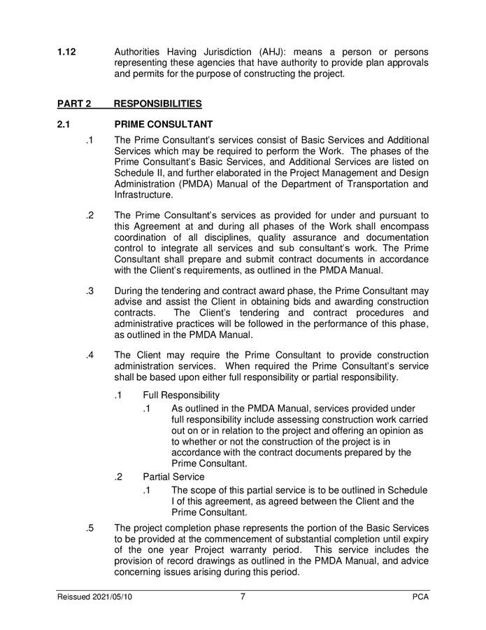 Standard form of agreement between client and prime consultant (Canada ...