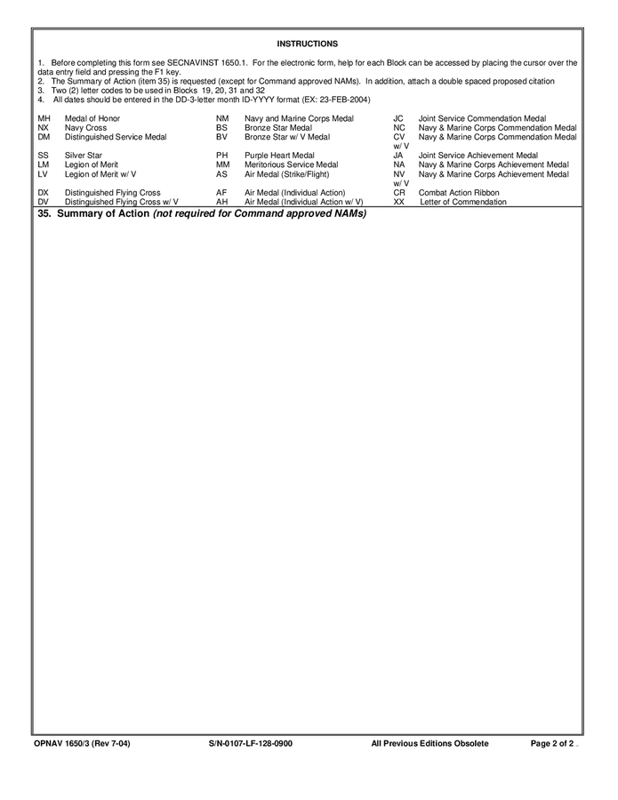 Personal award recommendation form US navy in Word and Pdf formats page 2 of 2