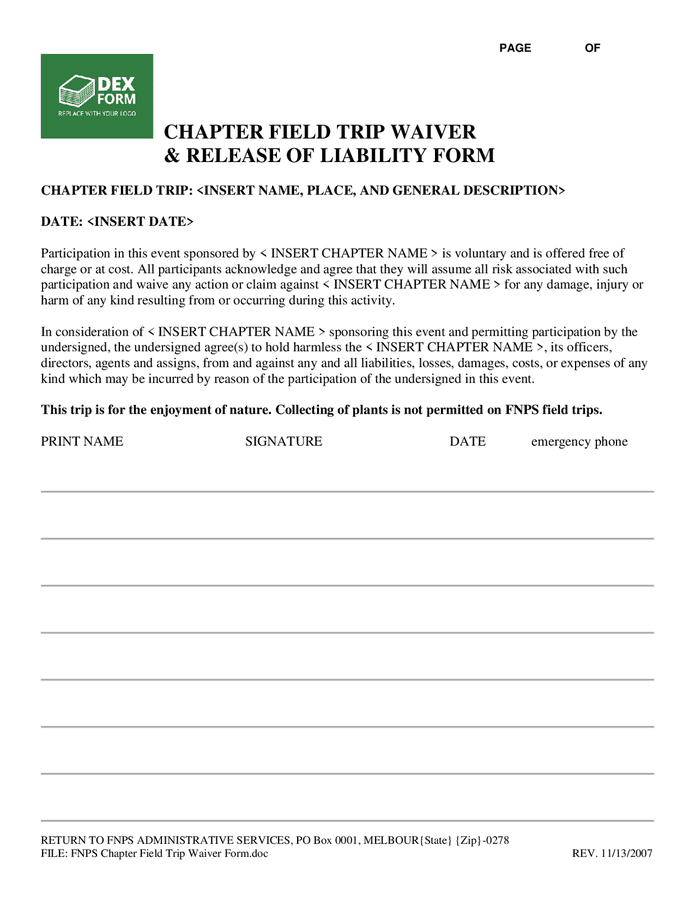 mission trip waiver form