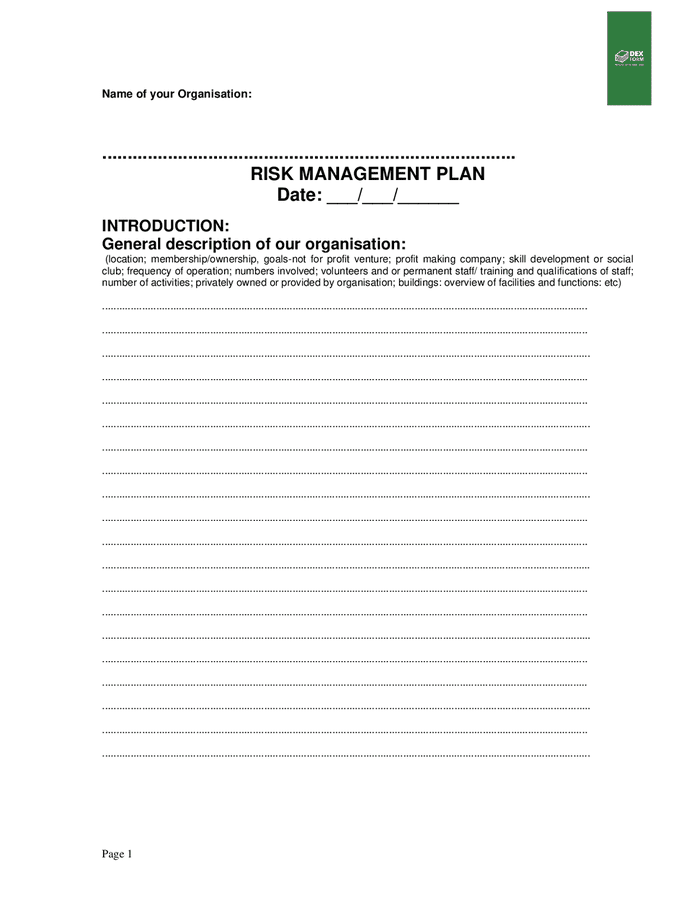 Risk management plan template in Word and Pdf formats Risk management plan template in Word and Pdf formats