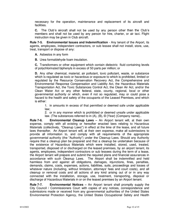 Model airport rules and regulations in Word and Pdf formats page 12 of 15