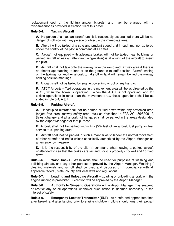 Model airport rules and regulations in Word and Pdf formats page 6 of 15